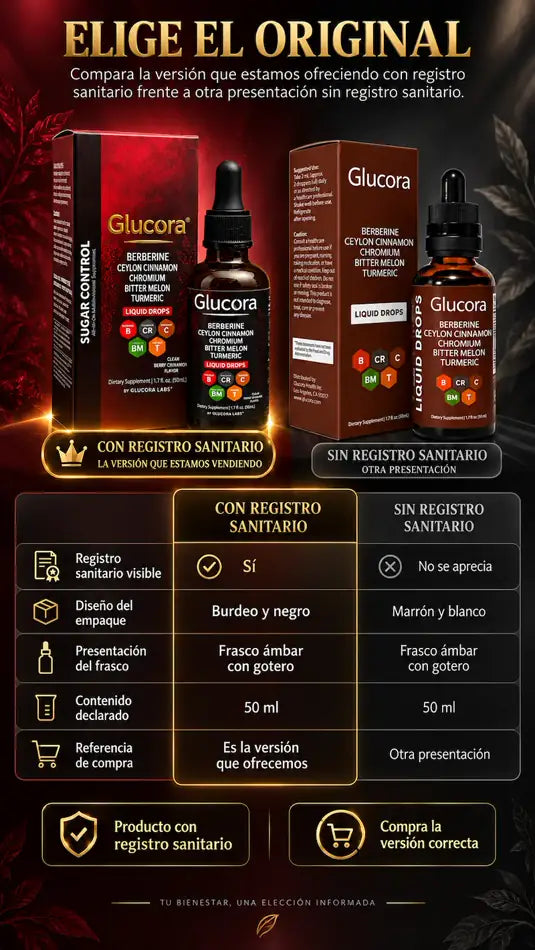 Comparación de Glucora original con otras presentaciones